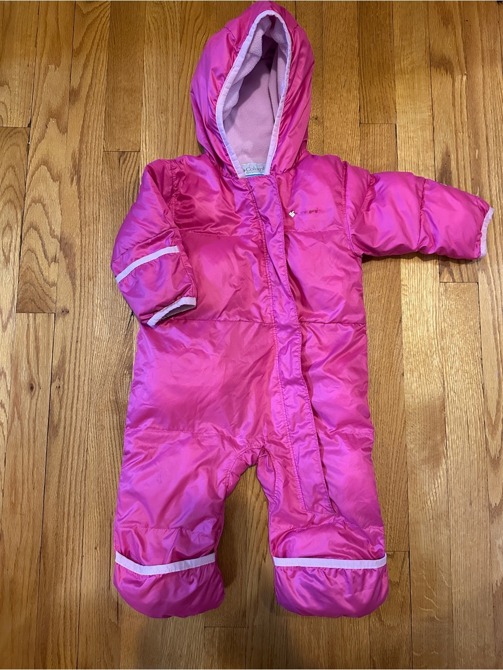 Columbia Infant Pink Snowsuit with fold over hands and feet